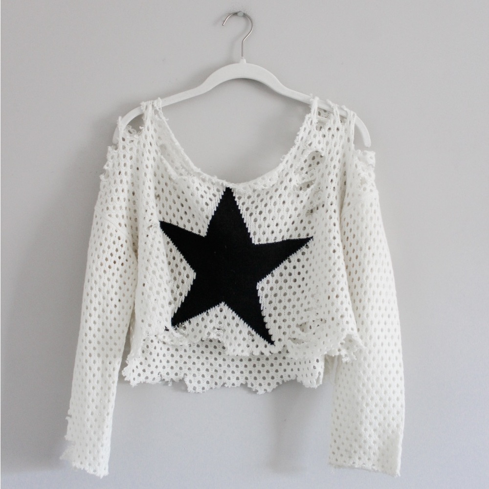 Distressed Sweater with Black Star